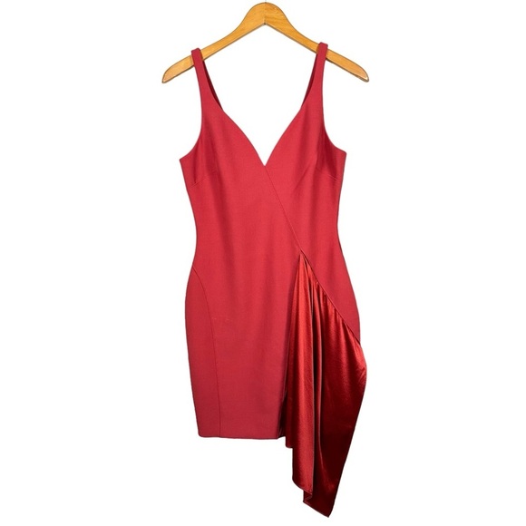 CINQ Á SEPT Mallory Draped Satin Panel Cocktail Sheath Dress in Redwood - Picture 6 of 14